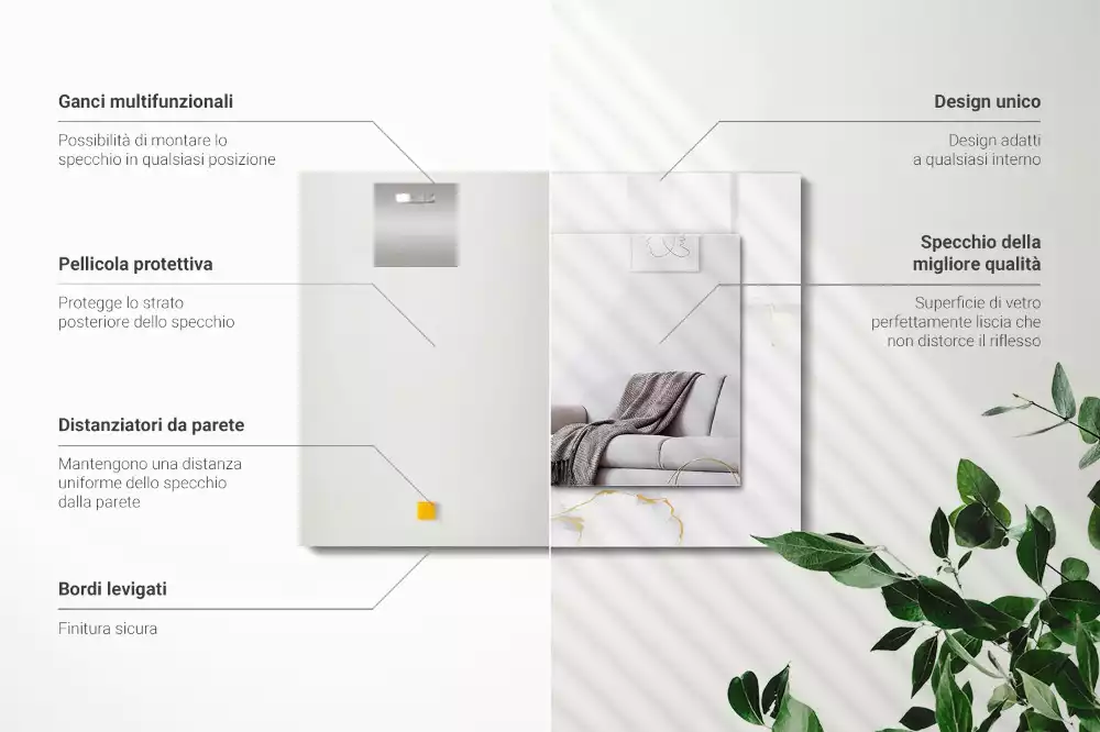 Specchio rettangolare con cornice stampata Motivo in marmo bianco