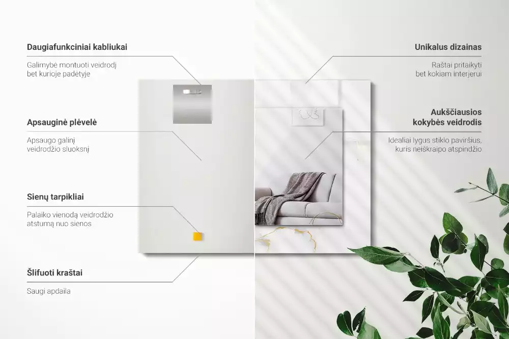 Specchio rettangolare con cornice stampata Motivo in marmo bianco