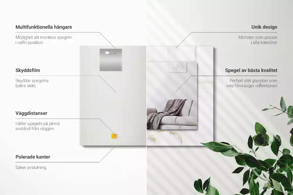 Specchio rettangolare con cornice stampata Motivo in marmo bianco