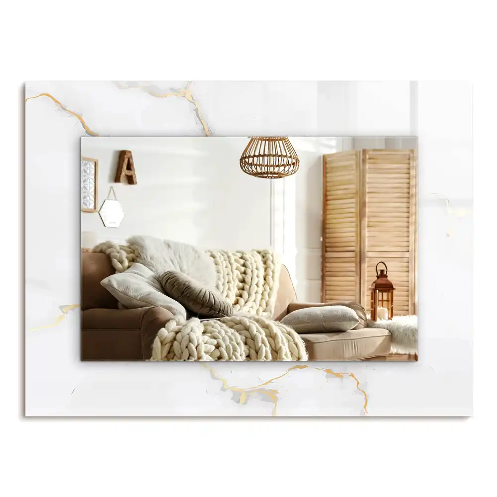 Specchio rettangolare con cornice stampata Motivo in marmo bianco