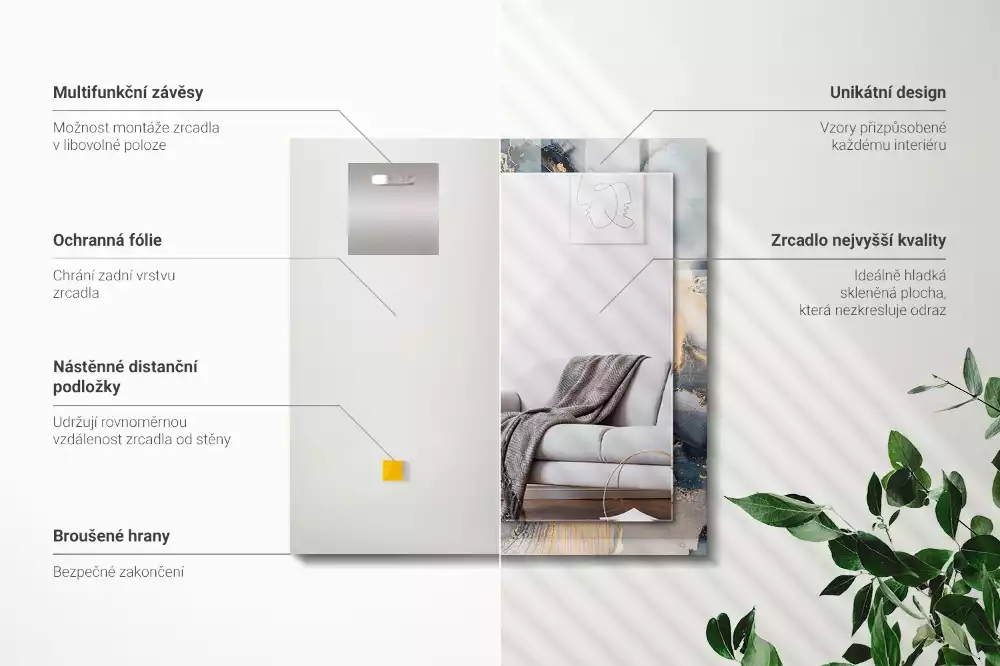 Specchio rettangolare con cornice stampata Arte astratta blu