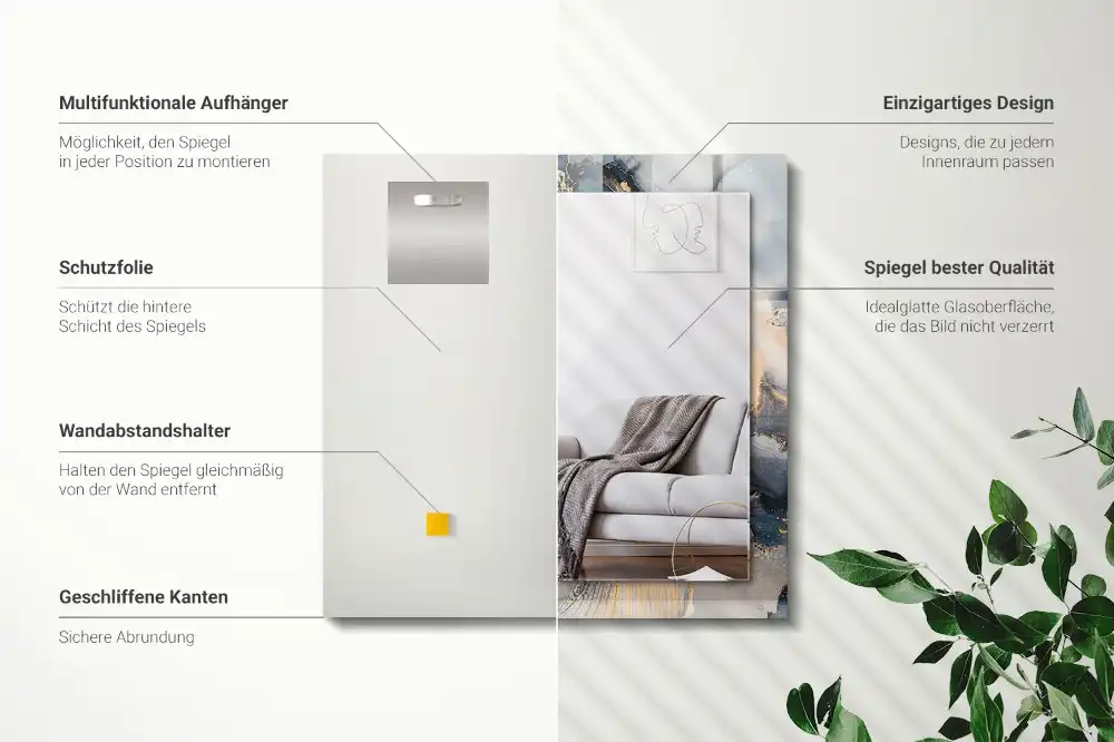 Specchio rettangolare con cornice stampata Arte astratta blu