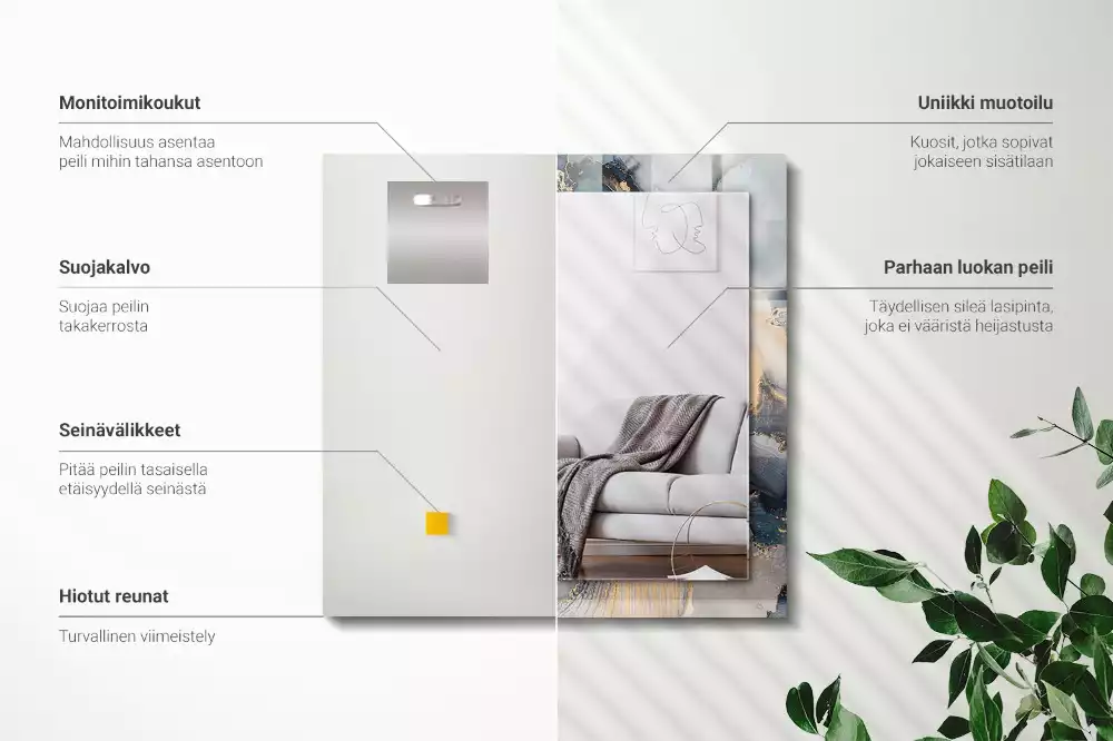 Specchio rettangolare con cornice stampata Arte astratta blu