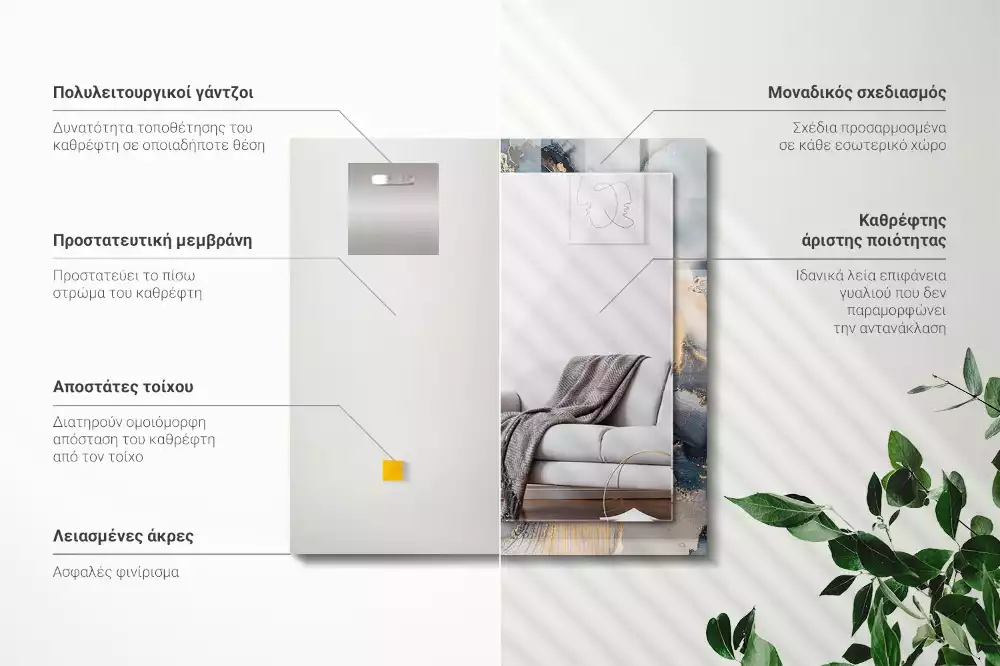 Specchio rettangolare con cornice stampata Arte astratta blu