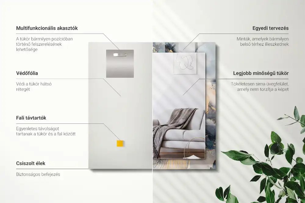 Specchio rettangolare con cornice stampata Arte astratta blu