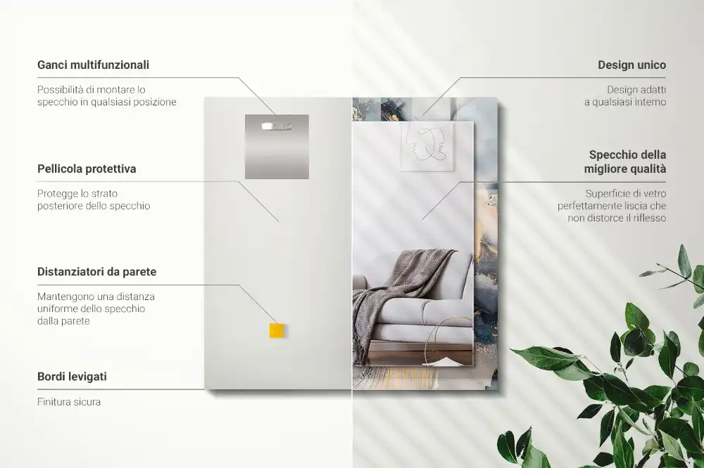 Specchio rettangolare con cornice stampata Arte astratta blu