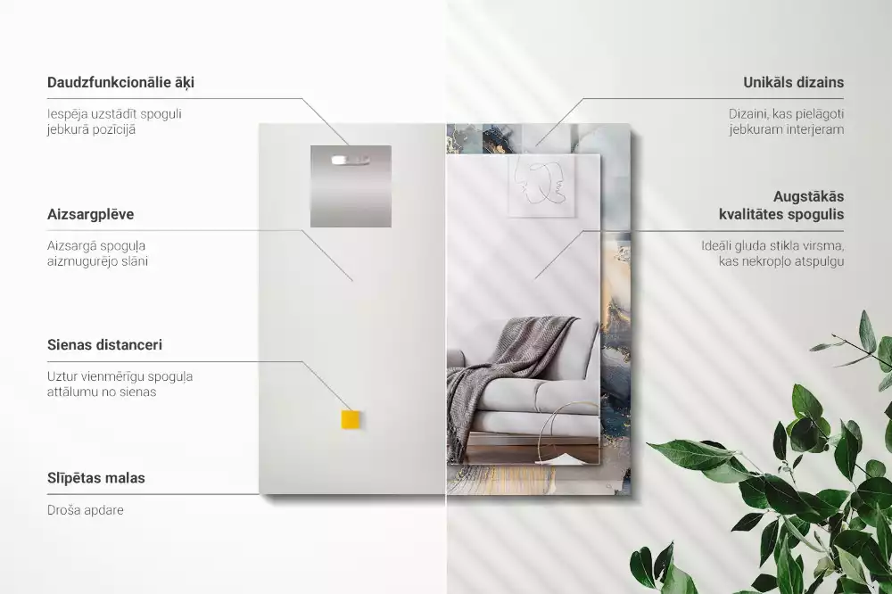 Specchio rettangolare con cornice stampata Arte astratta blu