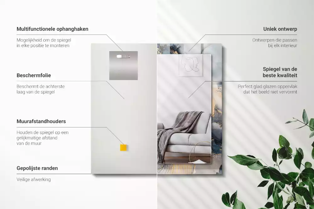 Specchio rettangolare con cornice stampata Arte astratta blu