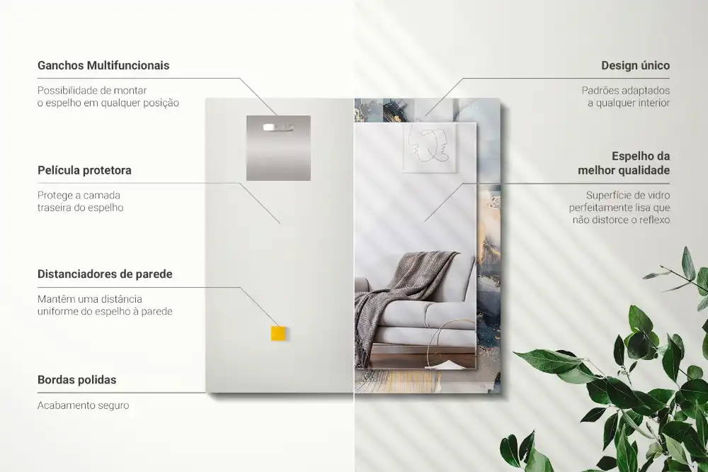 Specchio rettangolare con cornice stampata Arte astratta blu