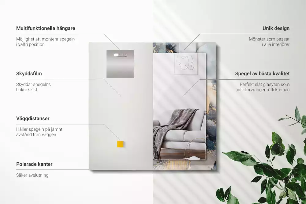 Specchio rettangolare con cornice stampata Arte astratta blu