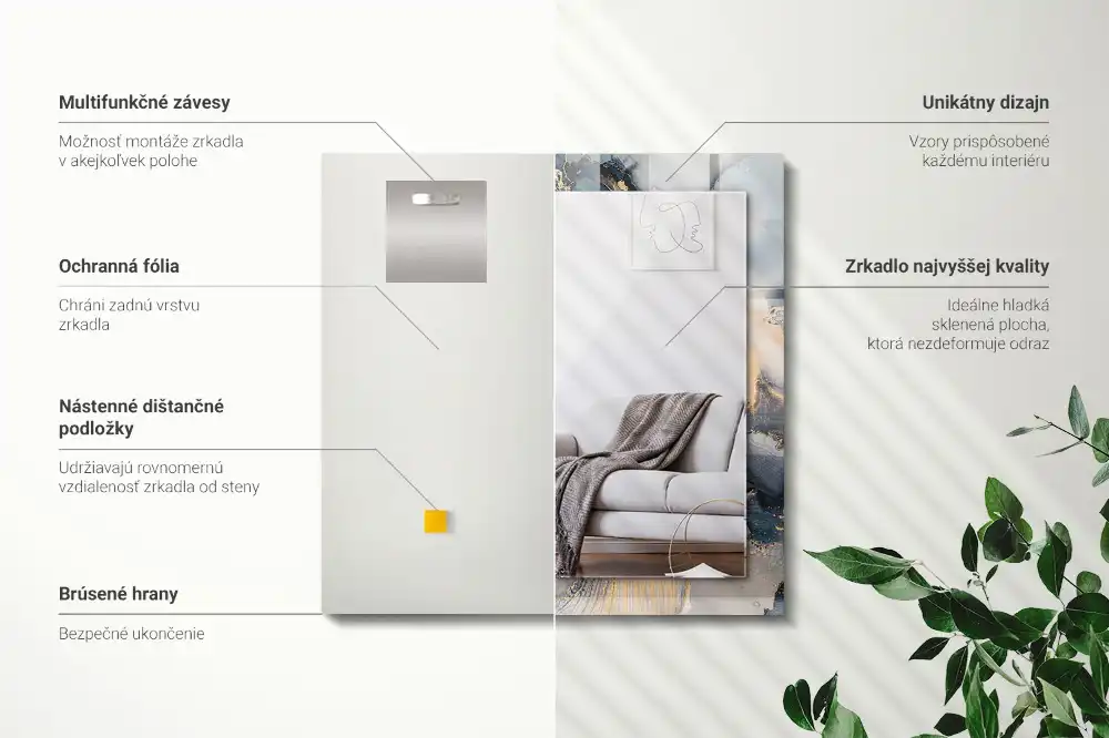 Specchio rettangolare con cornice stampata Arte astratta blu