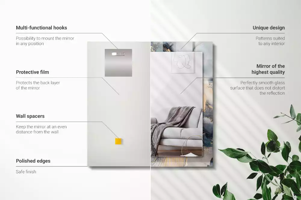 Specchio rettangolare con cornice stampata Arte astratta blu