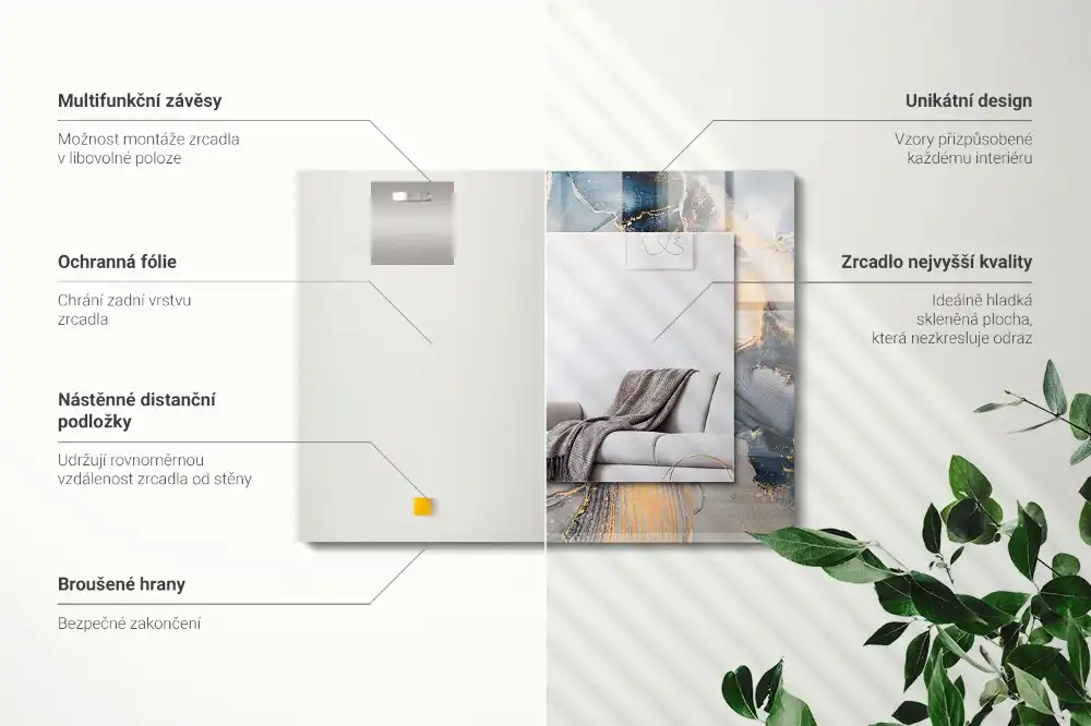 Specchio rettangolare con cornice stampata Arte astratta blu