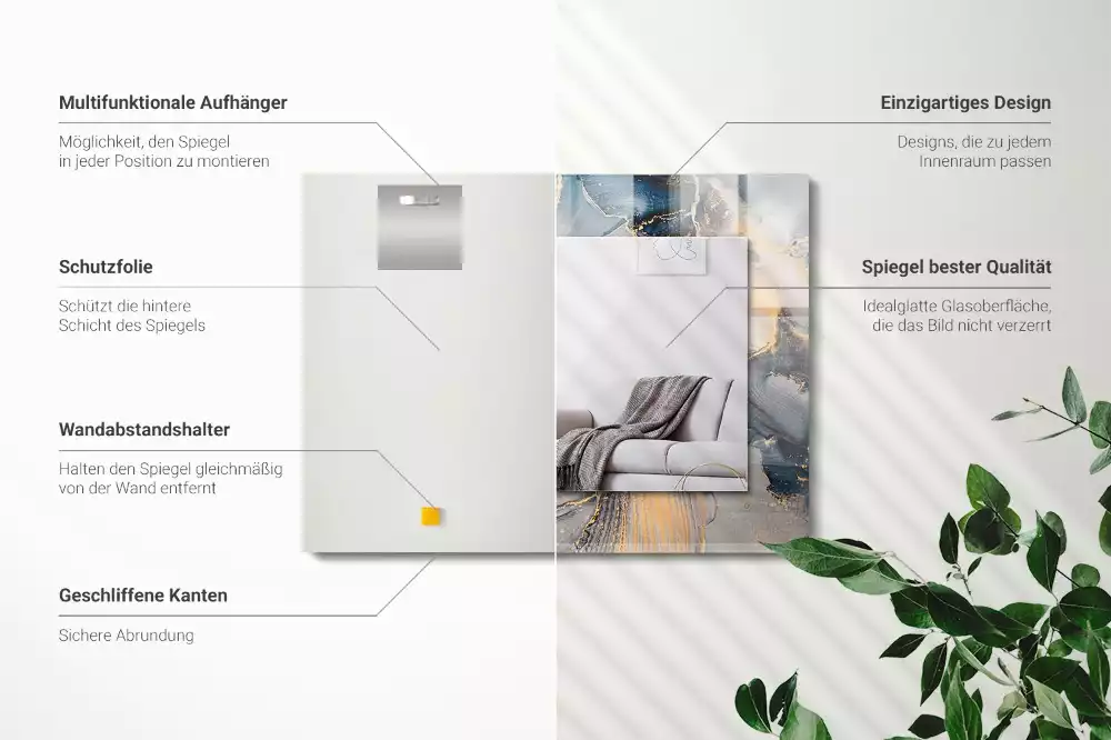 Specchio rettangolare con cornice stampata Arte astratta blu