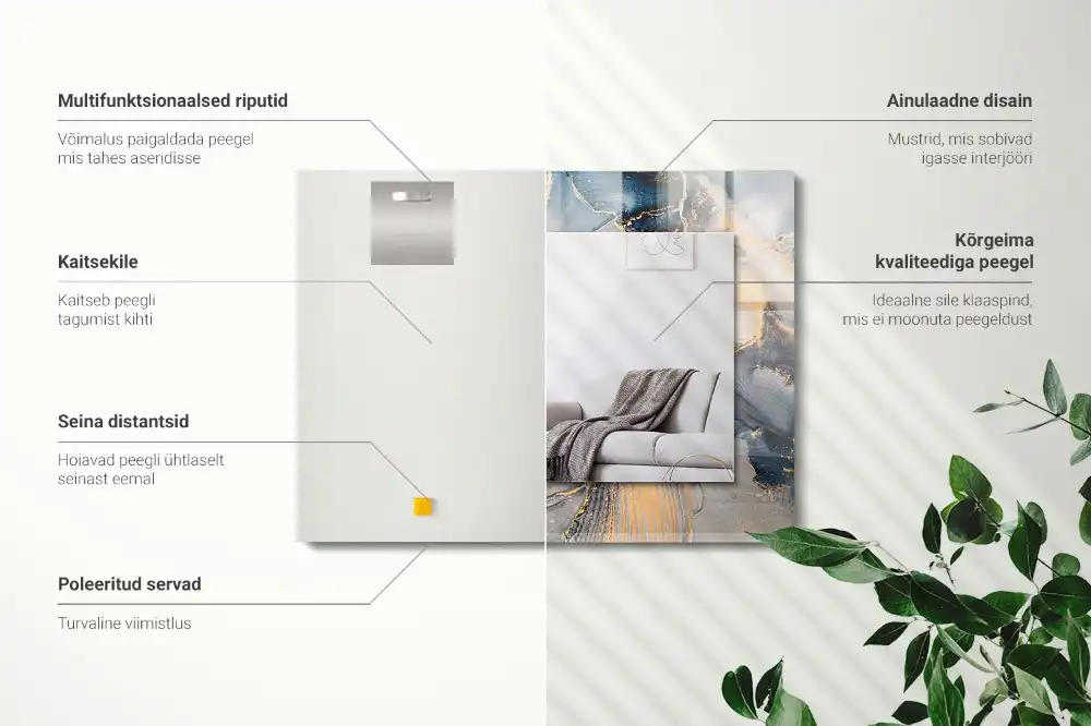 Specchio rettangolare con cornice stampata Arte astratta blu