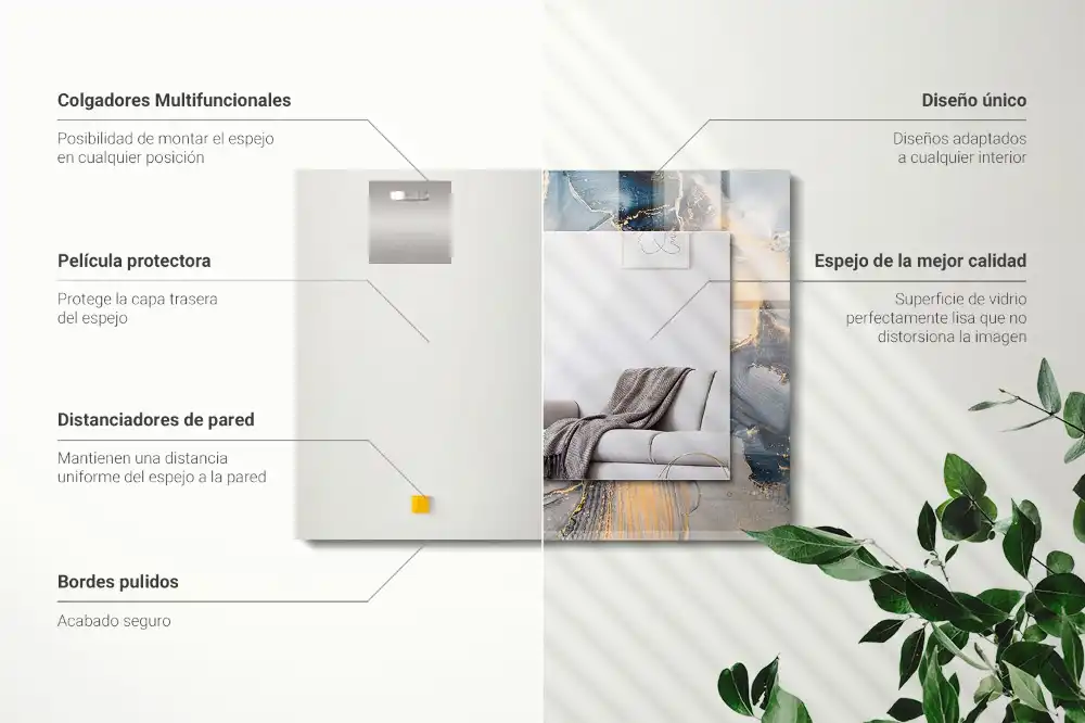 Specchio rettangolare con cornice stampata Arte astratta blu