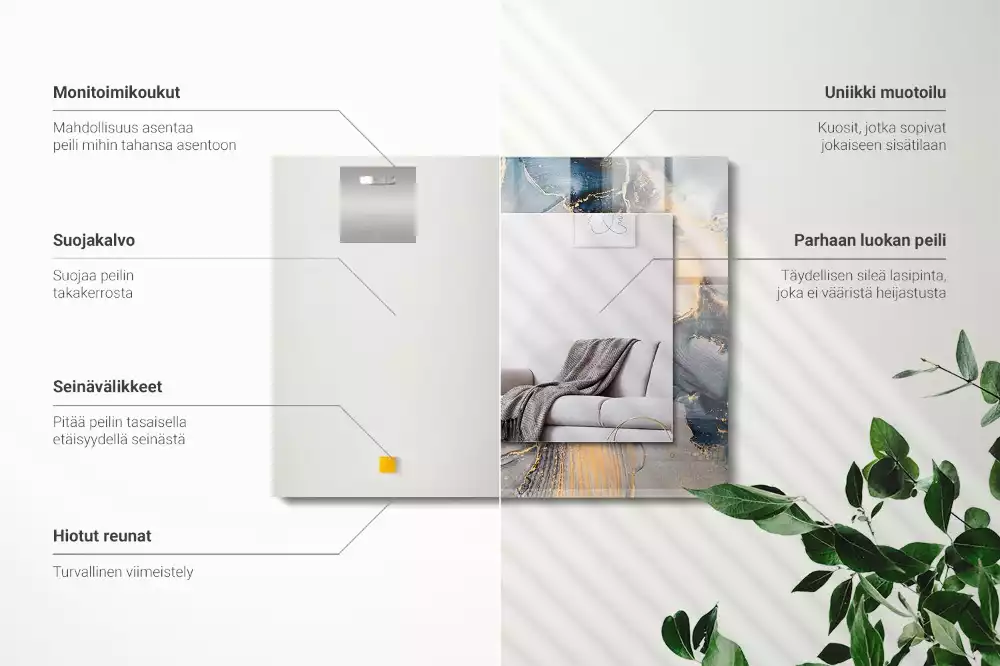 Specchio rettangolare con cornice stampata Arte astratta blu