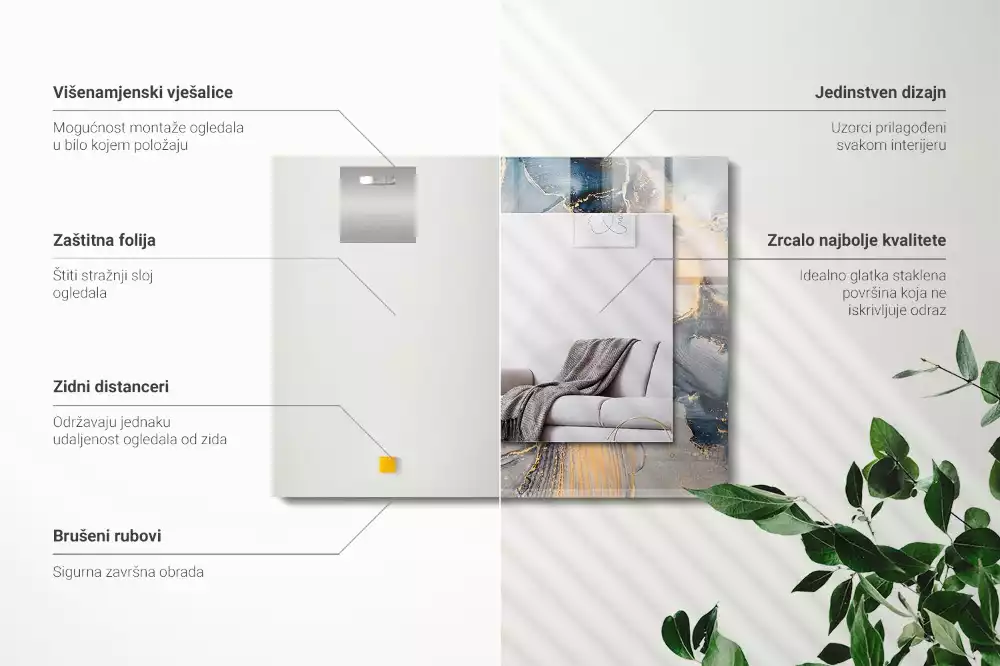 Specchio rettangolare con cornice stampata Arte astratta blu