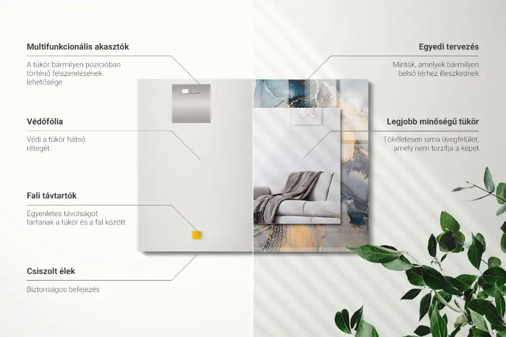 Specchio rettangolare con cornice stampata Arte astratta blu