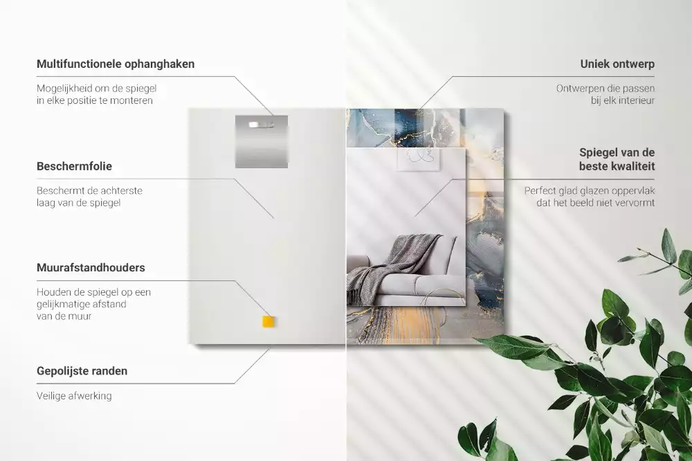 Specchio rettangolare con cornice stampata Arte astratta blu