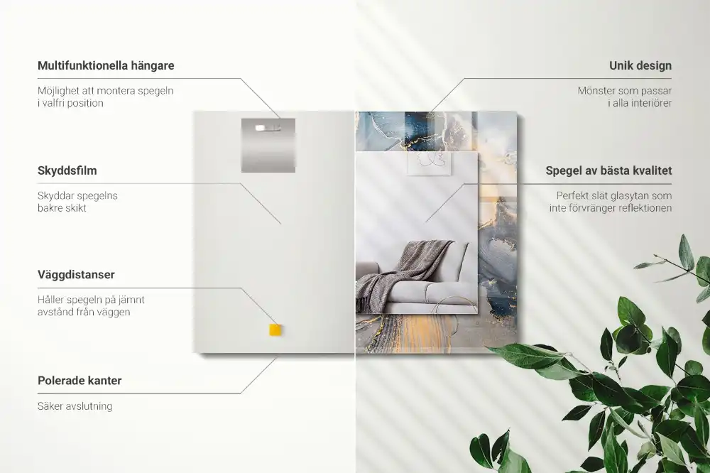 Specchio rettangolare con cornice stampata Arte astratta blu