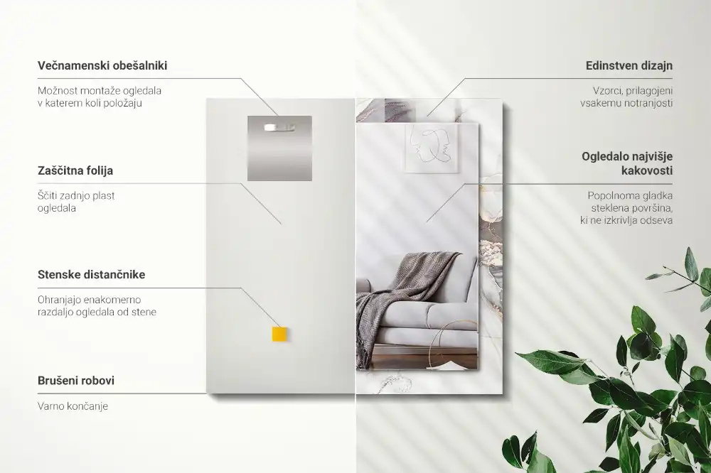 Specchio rettangolare stampato Marmo di arte astratta