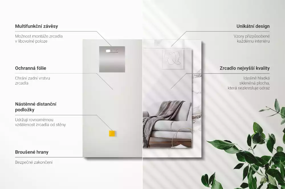 Specchio rettangolare con cornice stampata Motivo in marmo bianco