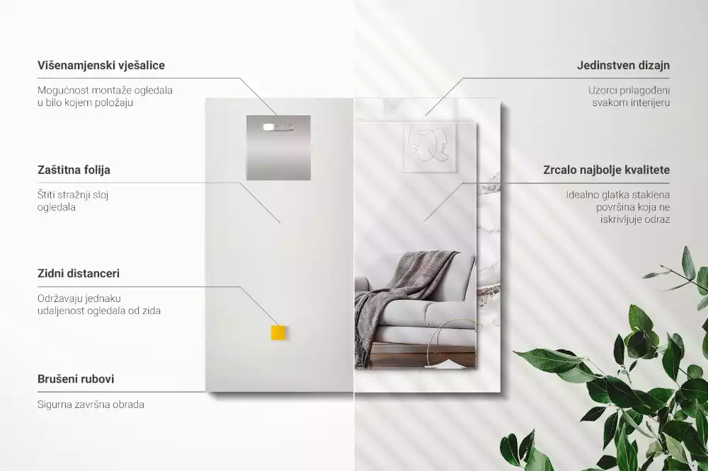 Specchio rettangolare con cornice stampata Motivo in marmo bianco