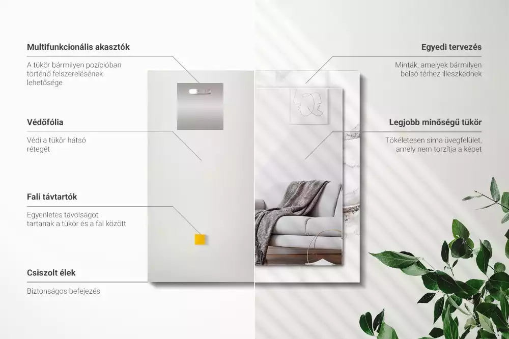 Specchio rettangolare con cornice stampata Motivo in marmo bianco