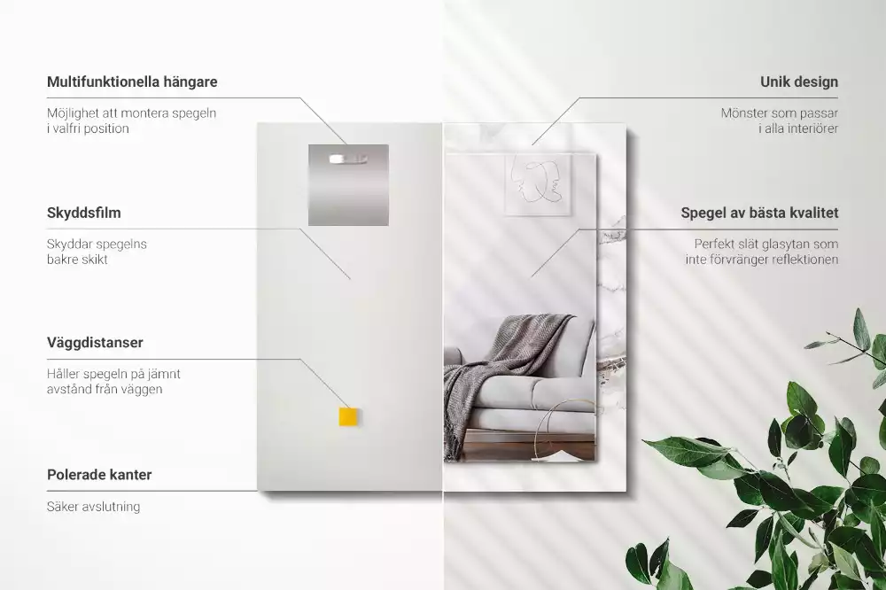 Specchio rettangolare con cornice stampata Motivo in marmo bianco