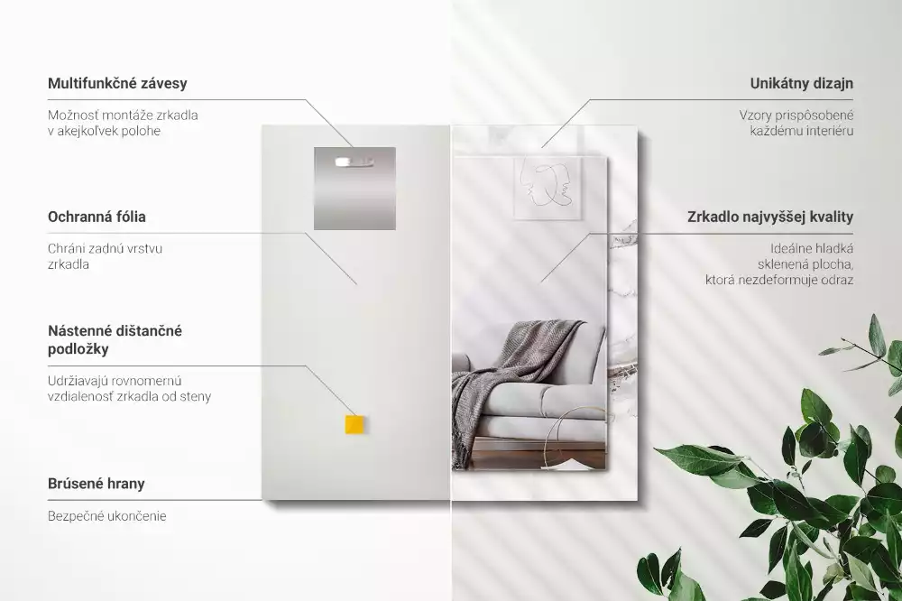 Specchio rettangolare con cornice stampata Motivo in marmo bianco