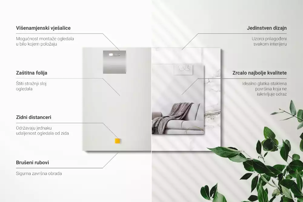 Specchio rettangolare con cornice stampata Motivo in marmo bianco