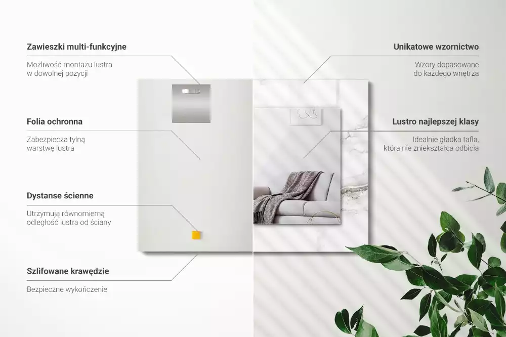 Specchio rettangolare con cornice stampata Motivo in marmo bianco