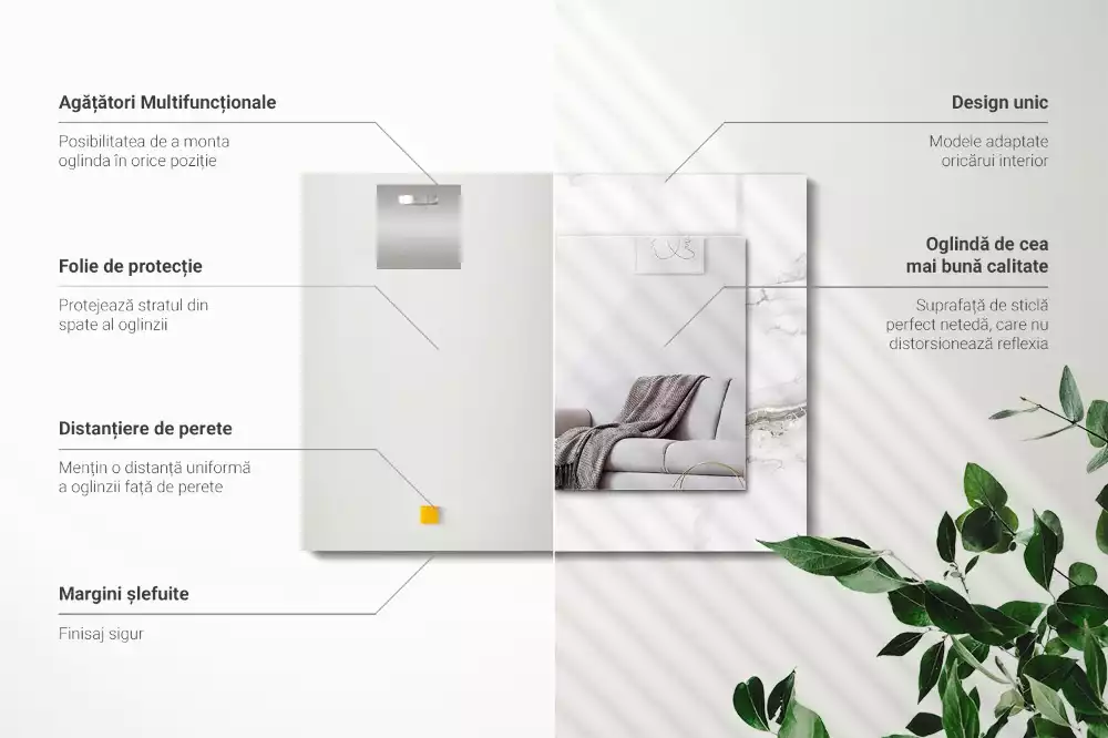 Specchio rettangolare con cornice stampata Motivo in marmo bianco