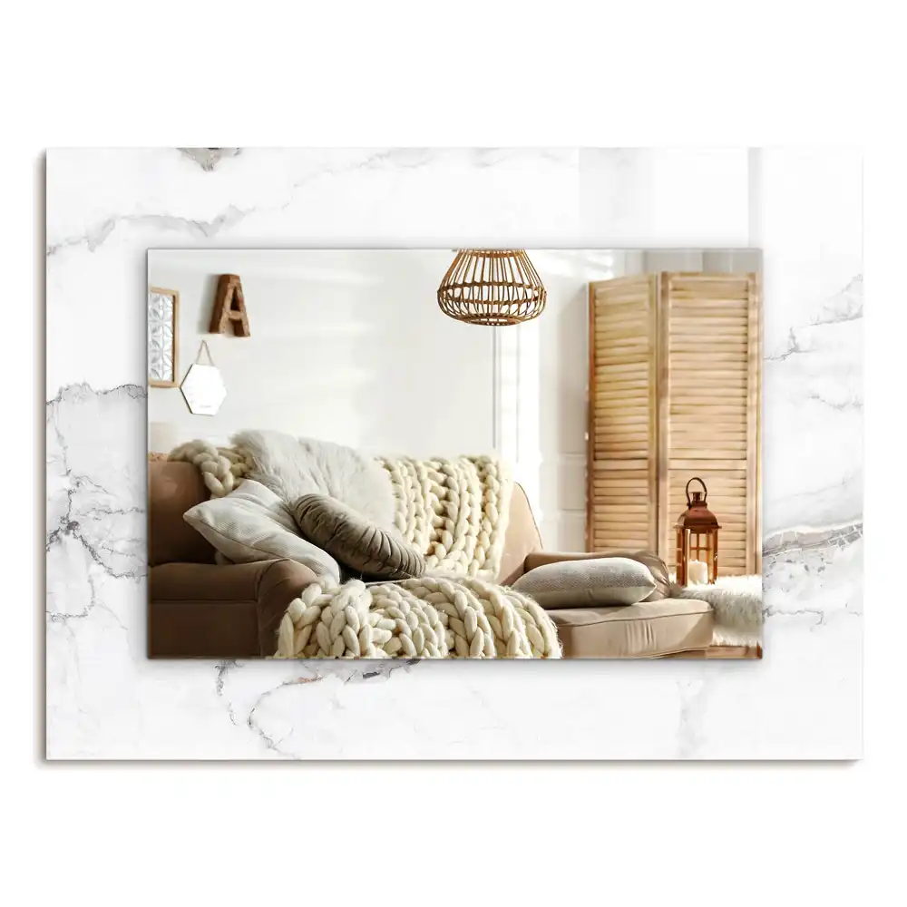 Specchio rettangolare con cornice stampata Motivo in marmo bianco