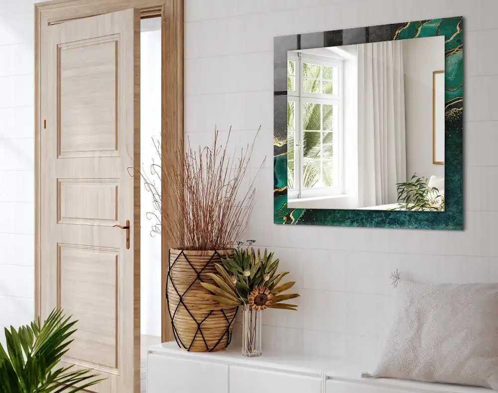 Specchio rettangolare stampato Motivi astratti verdi