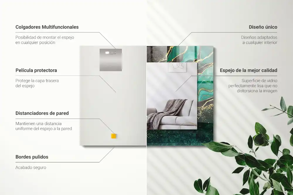 Specchio rettangolare stampato Motivi astratti verdi