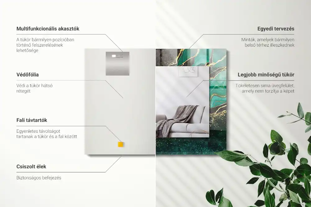 Specchio rettangolare stampato Motivi astratti verdi