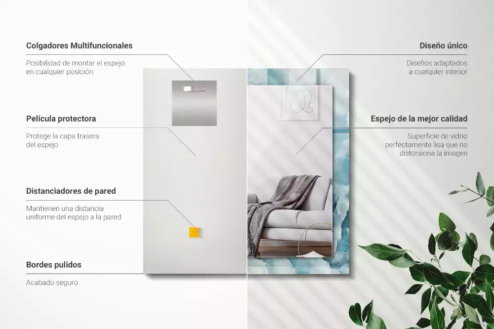 Specchio rettangolare con cornice stampata Trama di marmo blu