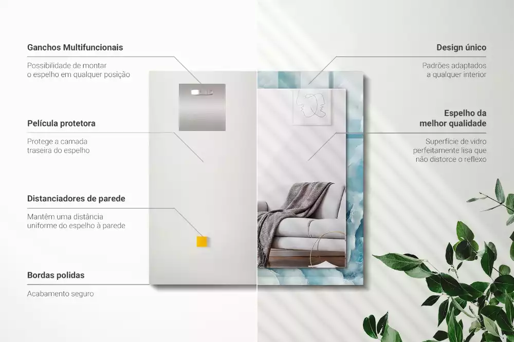 Specchio rettangolare con cornice stampata Trama di marmo blu