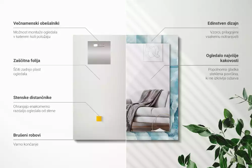 Specchio rettangolare con cornice stampata Trama di marmo blu