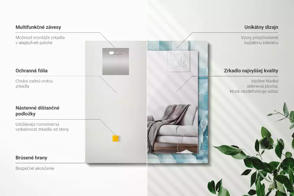 Specchio rettangolare con cornice stampata Trama di marmo blu