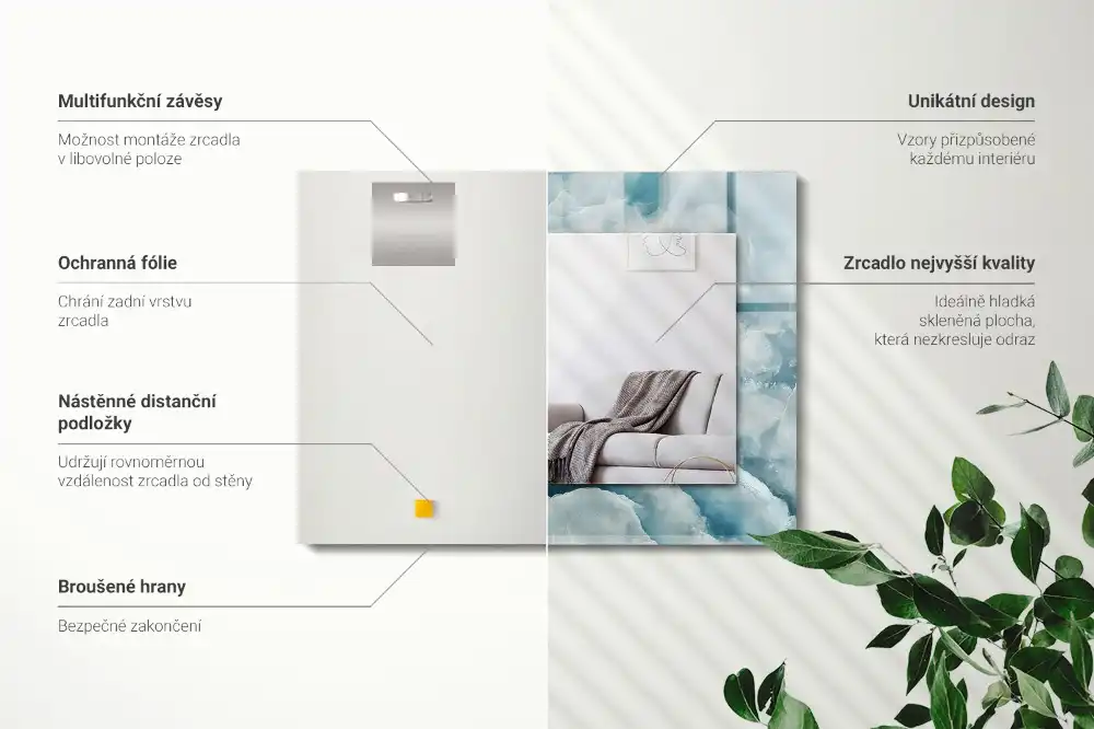 Specchio rettangolare con cornice stampata Trama di marmo blu