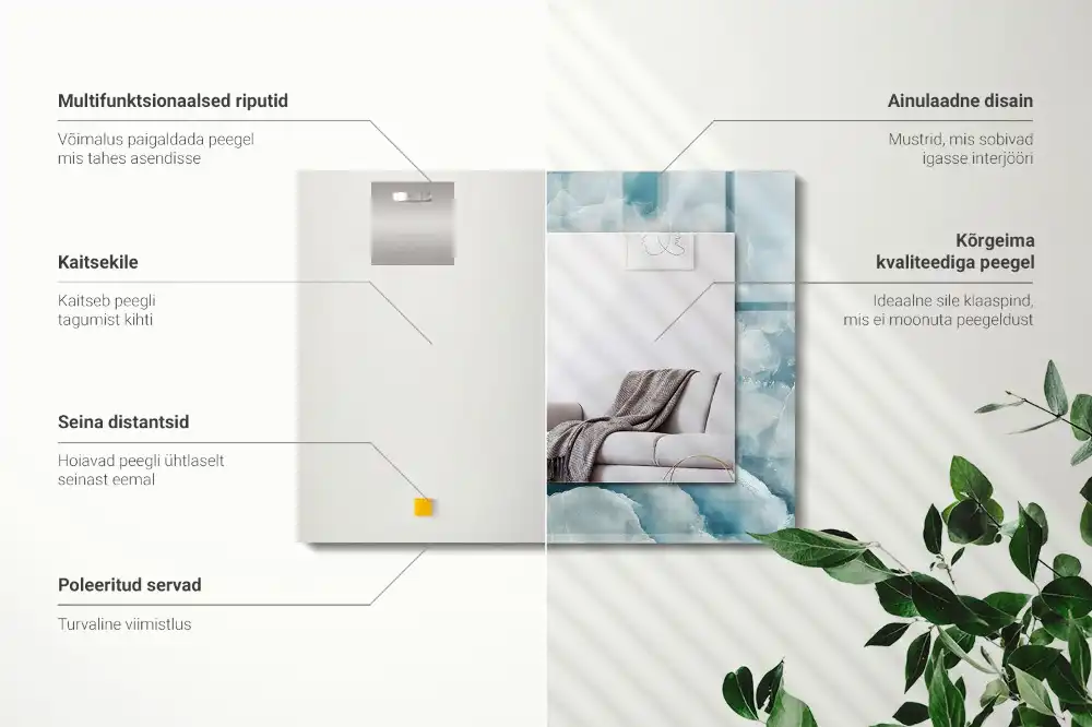 Specchio rettangolare con cornice stampata Trama di marmo blu