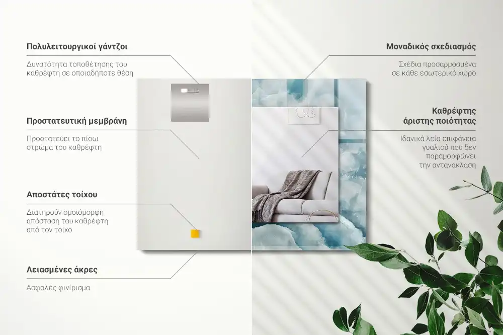 Specchio rettangolare con cornice stampata Trama di marmo blu