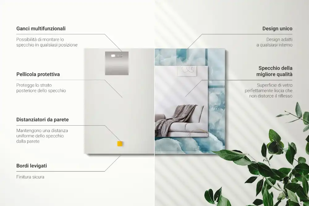 Specchio rettangolare con cornice stampata Trama di marmo blu