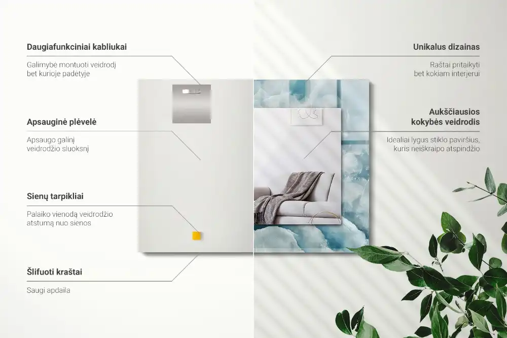 Specchio rettangolare con cornice stampata Trama di marmo blu