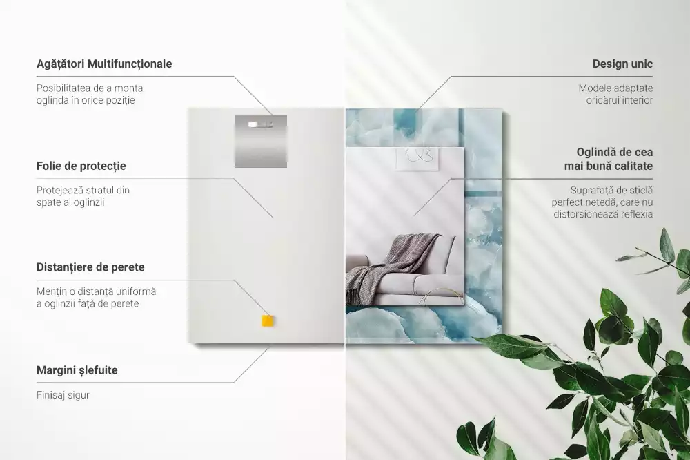 Specchio rettangolare con cornice stampata Trama di marmo blu