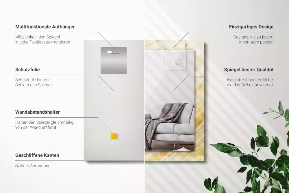 Specchio rettangolare decoro Linee astratte gialle