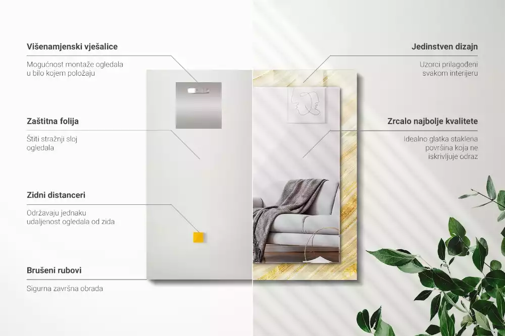 Specchio rettangolare decoro Linee astratte gialle